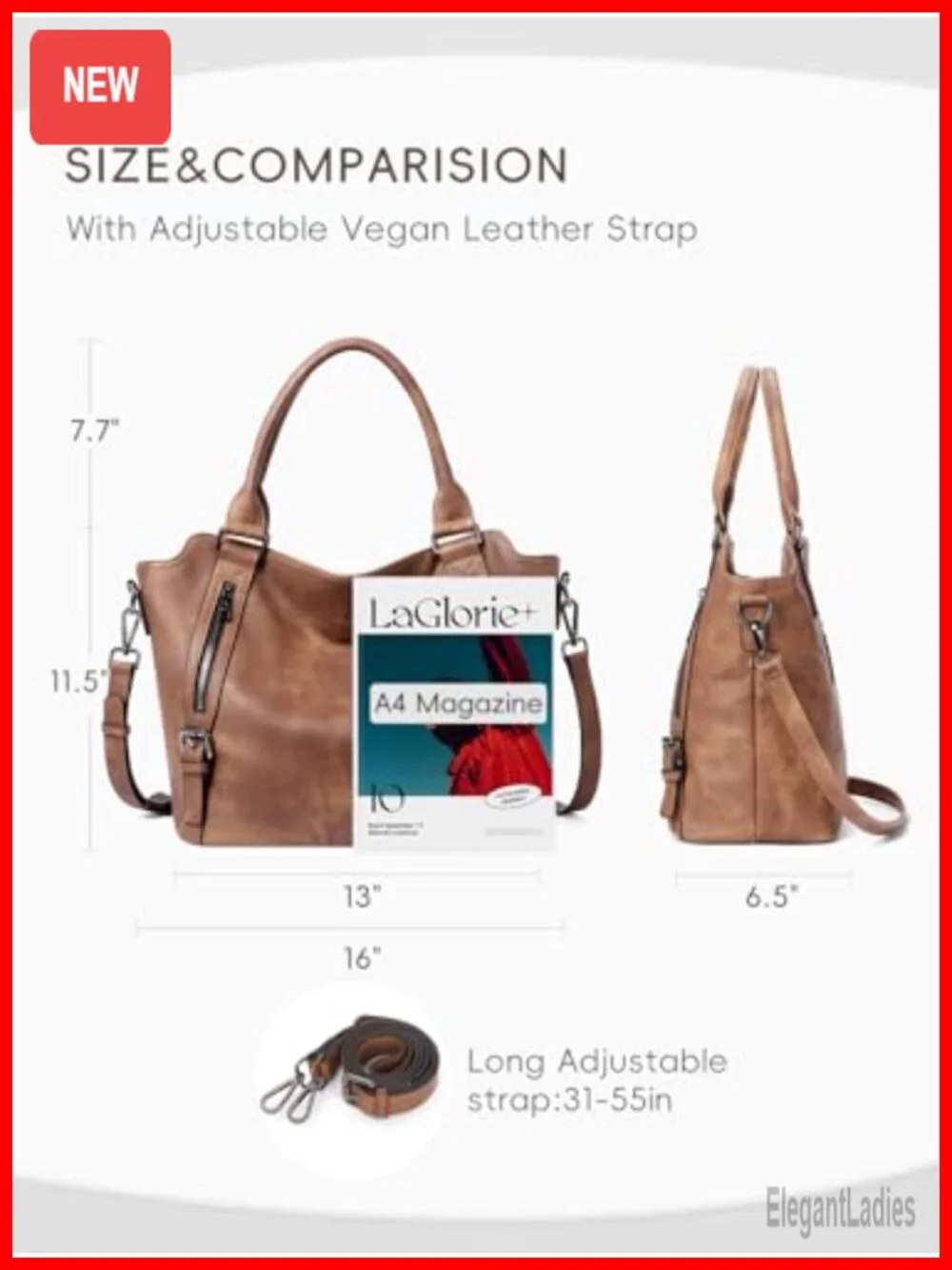 Large Vegan Leather Hobo Bag with Multiple Pockets, Water Repellent, Adjustable